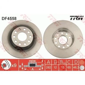 Тормозні диски TRW DF4558 Volkswagen CC, Golf, Touran, Passat, Tiguan, EOS, Sharan, Jetta; Seat Leon, Toledo; Skoda Superb, Octavia, Yeti; Audi A3, Q3 3CD615601, 230852, 1K0615601M