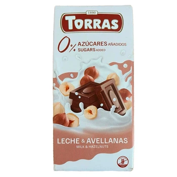 Шоколад молочний із фундуком без цукру та глютену Torras 75 г