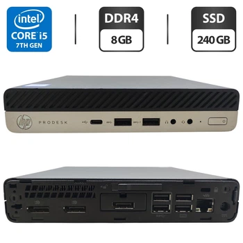 Неттоп HP ProDesk 600 G3 Desktop Mini USFF / Intel Core i5-7500T (4 ядра по 2.7 - 3.3 GHz) / 8 GB DDR4 / 240 GB SSD / Intel HD Graphics 630 / Блок питания б/у