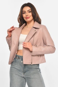 Куртка-косуха женская из экокожи розового цвета Fashion размер 42 (214059)