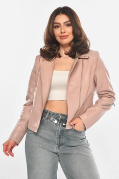 Куртка-косуха женская из экокожи розового цвета Fashion размер 40 (214060)
