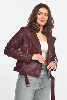 Куртка-косуха женская из экокожи бордового цвета Fashion размер 42-44 (214066)