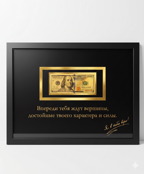 Подарунок картина із золотою банкнотою 100 USD (А3 30х40см)
