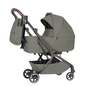 Коляска универсальная CARRELLO Magia CRL-6555 2в1 первая в мире складная люлька вместе с рамой до размера ручной клади, вес 9 кг, от рождения до 22 кг, плечевой ремень в комплекте Malted Green