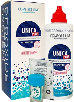 Однофазная пероксидная система Comfort Line Unica Plus для всех типов линз 350 мл + 45 таблеток (8431306085927)