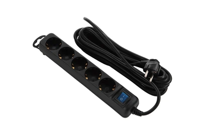 Подовжувач мережевий 5 розеток 5 метрів 2E Power Extension 5 Type F 5m 16A Black