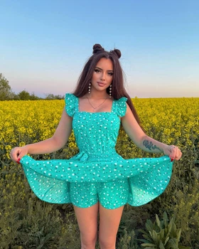 Комбинезон-платье с двойной юбкой бирюзовый 42-44 (с239- 633)