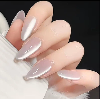 Накладные ногти Cat Eyes кошачий глаз, белые, миндаль, средние 24 шт