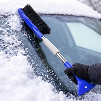 Щітка-скребок для авто BRUSH A-032 двостороння 60 см для очищення скла від снігу та льоду синя з ергономічною ручкою для зимового догляду