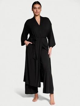 Піжама (халат + майка + штани) жіноча великих розмірів Victoria's Secret 26856793 XL/2XL Чорна (871745339973)