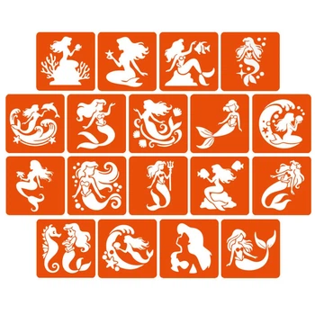 Набор трафаретов для био-тату "Русалки" mermaids-5x5-18, 18 трафаретов