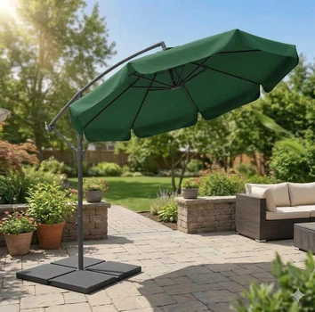 Садова парасолька GARDEN 3.5 м з куполом 3.5 м, регулювання висоти та нахилу, міцний сталевий каркас, водовідштовхувальний поліестер 180–200 г/м², Зелений колір, в комплекті захисний чохол.