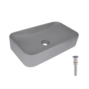 Раковина накладная Qtap Tern 610x350x135 мм, Stone grey, прямоугольная, с донным клапаном QTTER188SG49789