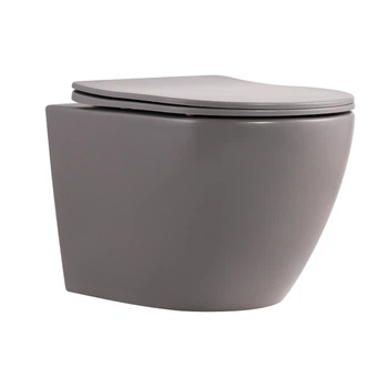 Унитаз подвесной Qtap Robin Ultra Quiet 520×365×340 мм, Stone grey, с сиденьем Slim Duroplast / Soft-close / Quick Release QTROB26SG48996