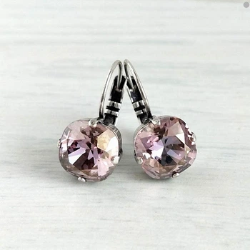 Серьги Hand Made винтажные с кристаллами Swarovski розово-сиреневого оттенка
