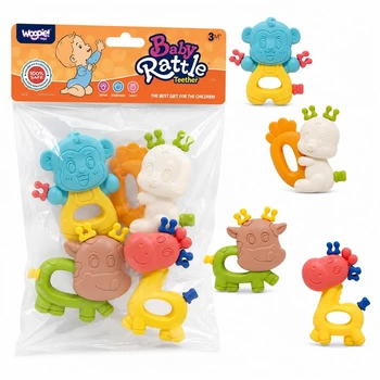 Набор погремушек-прорезывателей Baby Rattle Teether, 4 шт, развивающие игрушки для малышей