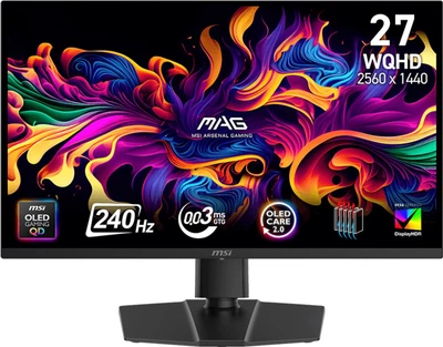 Монітор 26.5" MSI MAG 273QP QD-OLED X24 -- QD-OLED QHD / 0,03 мс (GtG) / 240Гц / DCI P3 99% / DisplayHDR True Black 400 / Adaptive-Sync / Pivot / OLED Care 2.0
