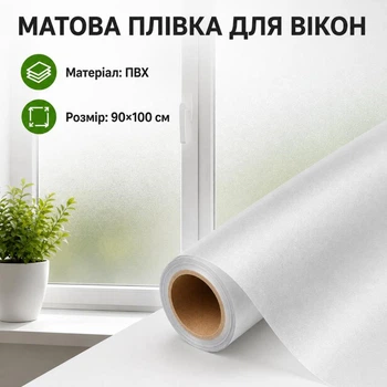 Полупрозрачная самоклеящаяся ПВХ-плёнка 90×100 см без принта для матового стекла и тонировки окон