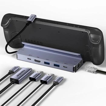 Док-станция BENFEI для Steam Deck (OLED)/ROG Ally/Legion Go, 6-в-1 HDMI 4K@60Hz, Gigabit Ethernet, 1xUSB C, 2X USB 3.0, USB-C PD 100 Вт