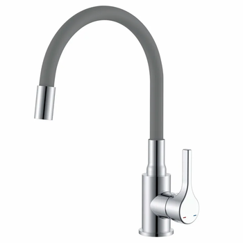 Смеситель для кухни Zerix Rex-011 Chrome Refl.Grey из нерж. стали (Цвет хром+силик.излив серый) (ZX6128)