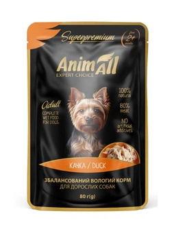 Влажный корм AnimAll для взрослых собак с уткой, пауч 80 г
