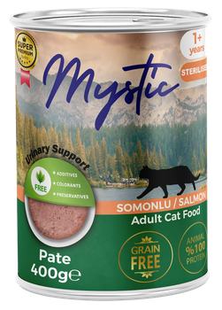 Вологий корм Mystic паштет для дорослих стерилізованих котів з ЛОСОСЕМ 400г конс.