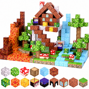 Магнитный конструктор Minecraft Дом выживания с лавовым биомом 100 деталей для детей от 3 лет
