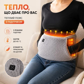 Електричний портативний пояс – грілка з підігрівом USB 105×20 см 3 режими Сірий