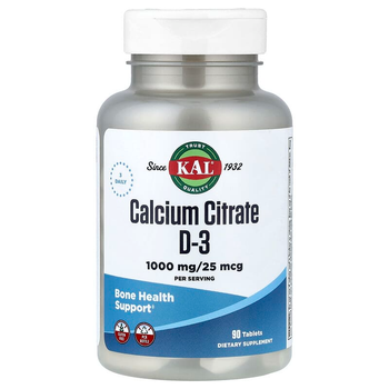 Цитрат кальция KAL "Calcium Citrate D-3" с витамином D, 1000 мг (90 таблеток)