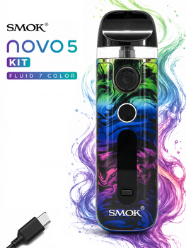 Pod-система Smok Novo 5 KIT Fluid 7 Color 900мАч смок нове 5 різнокольоровий вейп зі змінним картриджем 2мл