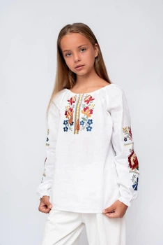 Вишиванка для дівчинки Hart Квіти льон білий 152