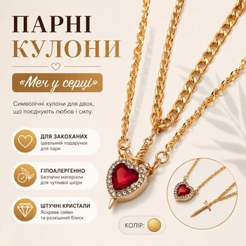 Парні кулони «Меч у серці» LakedHeart, золотисті