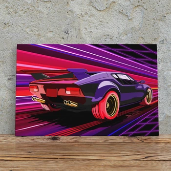 Інтер'єрна картина Ретровейв авто, retrowave, synthwave, поп-арт, кіберпанк, інтер'єрний плакат, 37×60 см (id1368)