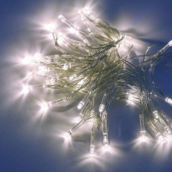 Гирлянда на батарейках 50 LED белая светодиодная гирлянда на прозрачном проводе 2 Режима - статический, мигающий