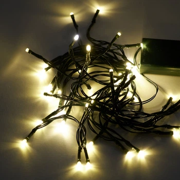 Гирлянда на батарейках 50 LED белая теплая светодиодная гирлянда на зеленом проводе 1 режим - статический