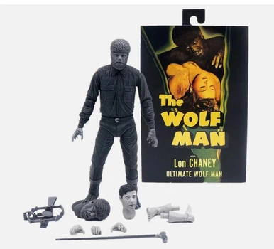 Коллекционная экшн-фигурка оборотня Ларри Телбот / Larry Talbot The Wolf Man (Человек-волк) Universal Monsters Ultimate Black & White Action Figure 18 см с аксессуарами