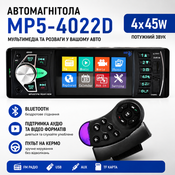 Автомагнитола MP5-4022D магнитола bluetooth 4х45W с экраном и поддержкой аудио и видео форматов пульт на руль