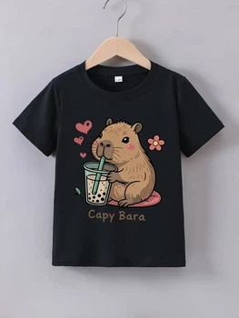 Стильна чорна дитяча футболка з Капібара, дитяча футболка з Capybara, розмір 120