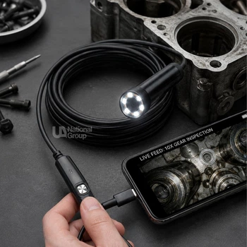 Камера эндоскопическая USB для смартфона 5 м, эндоскоп с LED подсветкой и гибким кабелем, инспекционный модуль с магнитным крючком и зеркалом для труб и труднодоступных мест Черный, AND-2826