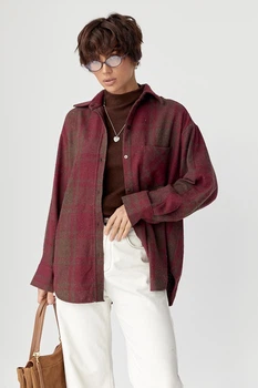 Теплая рубашка в клетку с накладным карманом Lurex Бордовый S (92034)