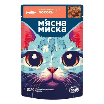 М'ясна миска - Консервований корм з лососем для дорослих котів 100 г (4820255195179)