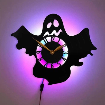 Настінний годинник на Хелловін з LED підсвіткою, годинник з привидом, Halloween декор для дому, оригінальний подарунок