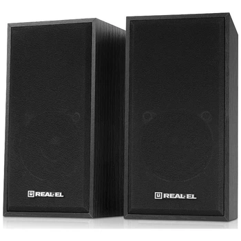 Колонка портативна Real-El S-202 Black, 2 x 3 Вт, USB, mini-jack 3.5 мм, МДФ, кабель 1.4 +1.2 м