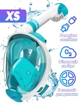 Маска для плаванья X/S VelaSport 7.0 Полнолицевая 5-13 лет панорамная Снорклинг Маска 5 клапанов Инновационная с креплением-штативом для камеры детские Green