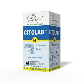 Тест-полоски диагностические Citolab K №25 для раннего полуколичественного определения кетонов (ацетона) в моче (4820235550578)