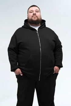 Толстовка чоловіча на блискавці оверсайз Plus Size Black 8XL
