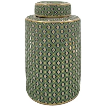Горщик керамічний з кришкою DOHA, зелений/золотий, діаметр 20 * 40 см Fancy home collection 155-491