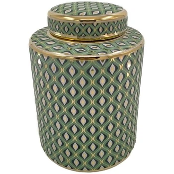 Горщик керамічний з кришкою DOHA, зелений/золотий, діаметр 20 * 27,5 см Fancy home collection 155-490