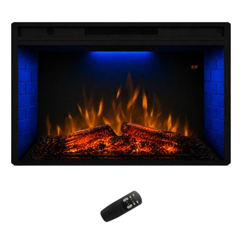 Электрокамин с обогревом Royal Goodfire 33W LED со звуком, дровами и кирпичной кладкой, цветной подсветкой и яркостью пламени, размер 878x500x225 (EF33WS)
