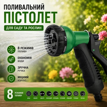 Поливочный пистолет-распылитель для сада и растений 8 режимов многофункциональная насадка для шланга